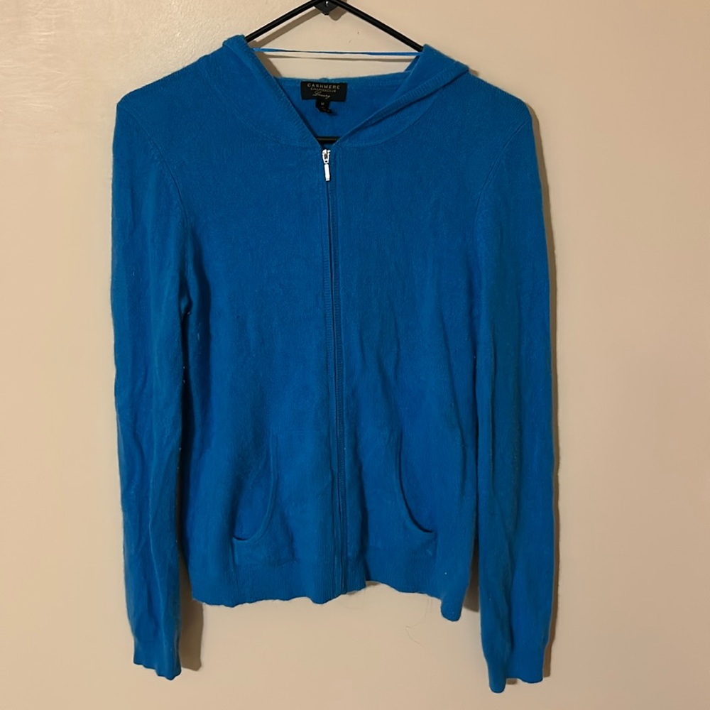 Charter Club 100% cashmere blue zip up sweater hoodie size medium